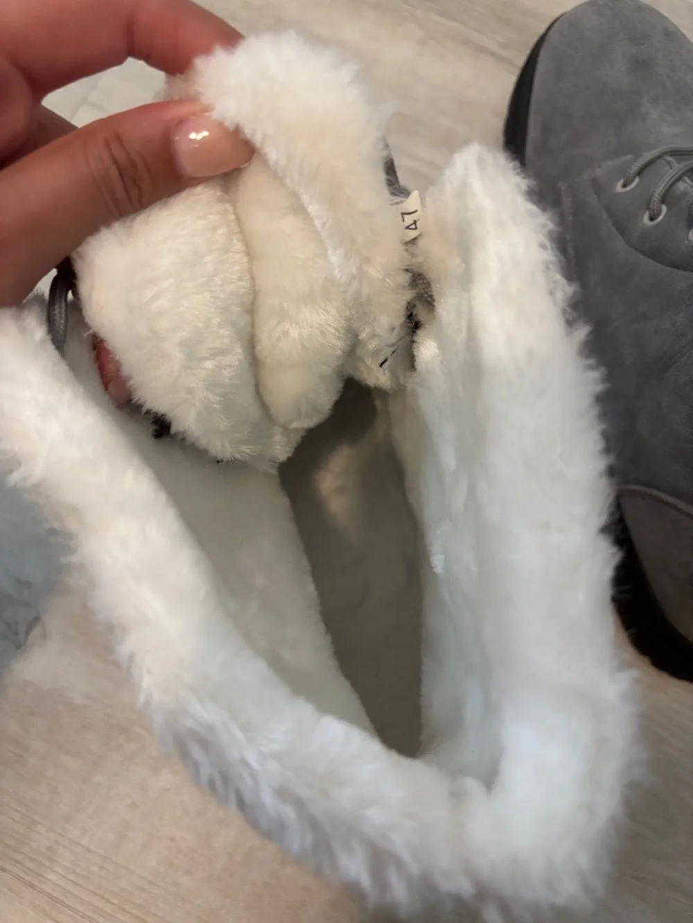 GO Branded Gray Suede Faux-Fur Ankle Boots